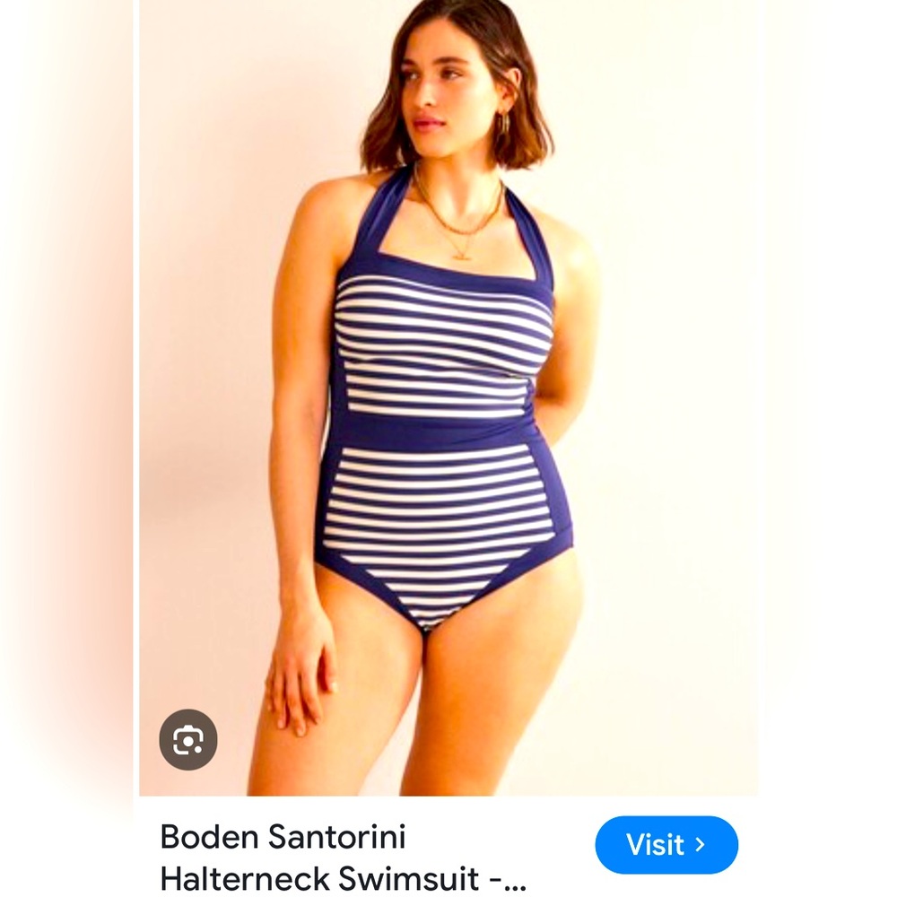 Boden Blue and White Striped One Piece Swimsuit 14 Long Torso